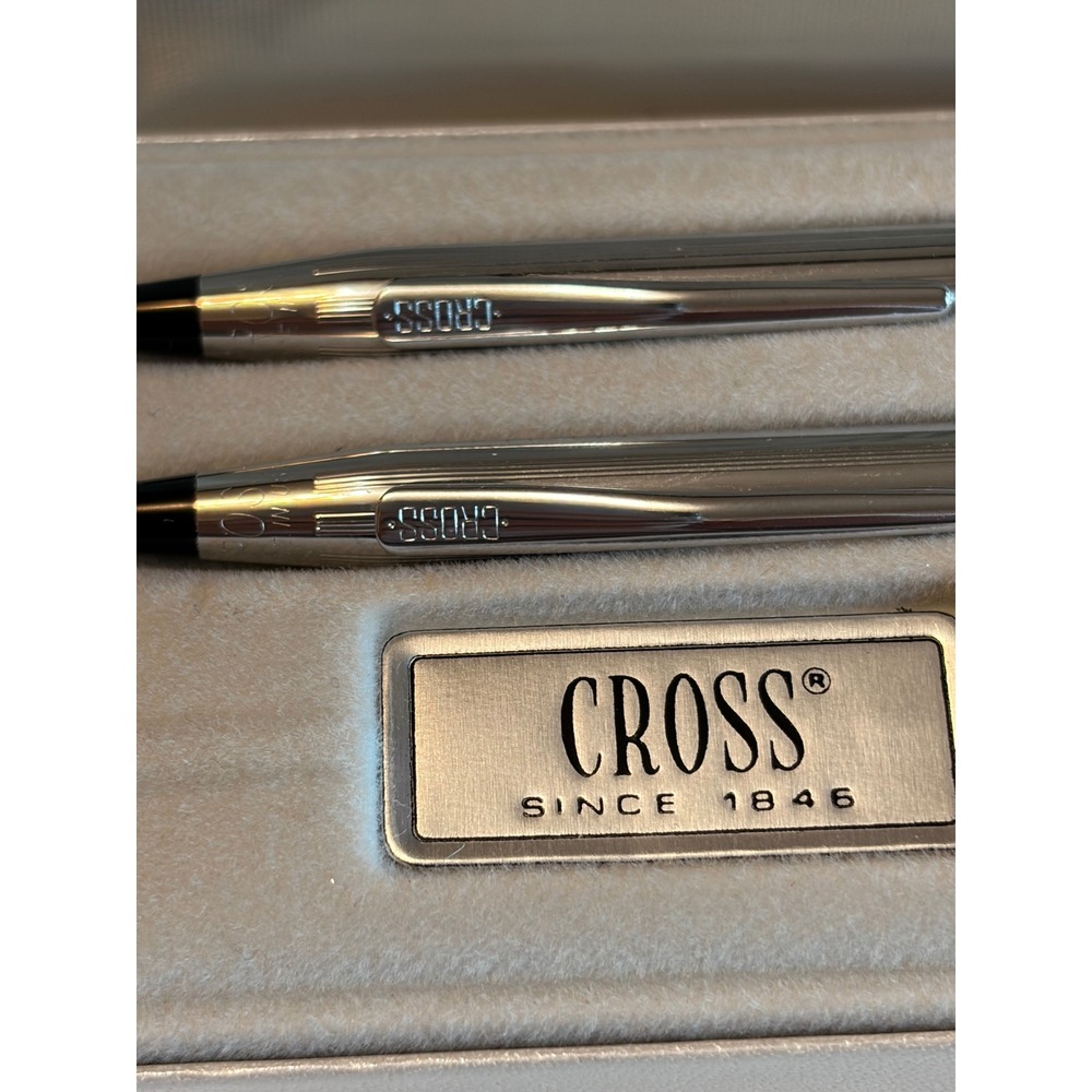 Vintage Cross Century Lustrous Chrome Pen and Pencil Set Original Box AS IS